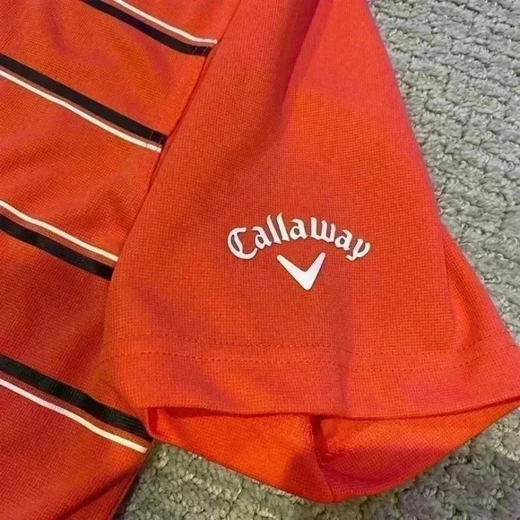 Callaway Polo Shirt Men Medium Tangerine striped Performance Golf - Picture 4 of 7